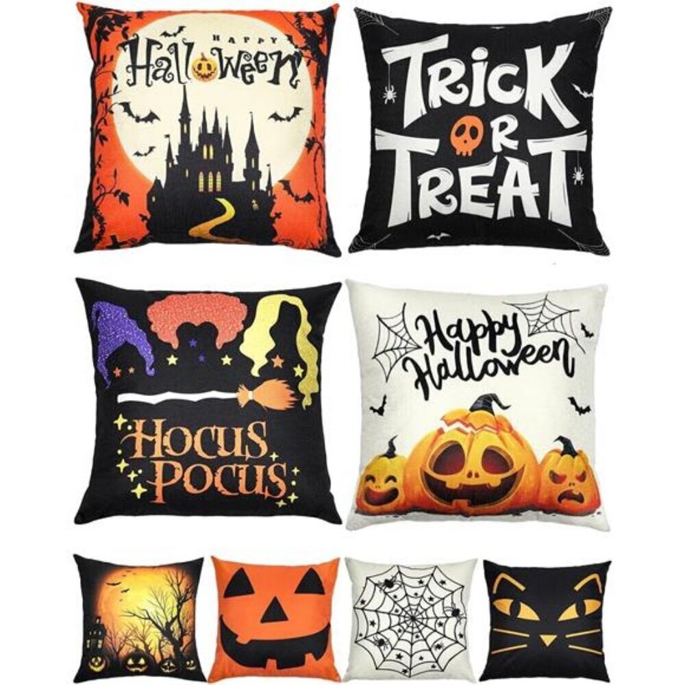 Halloween Decorations Set Of 4 Double-Sided Print Pillow Covers 18" x 18"
